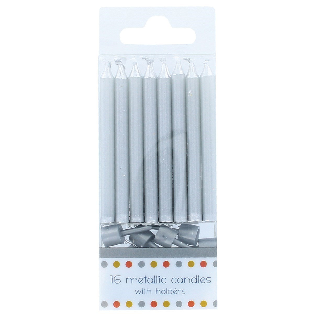 Metallic Silver Candles with Holders - 16 Candles