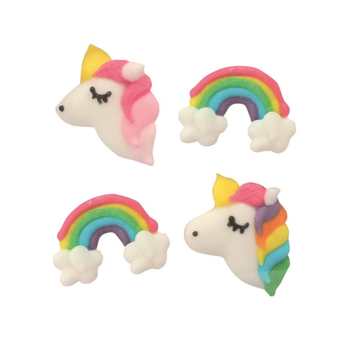 Unicorn & Rainbow - Edible Decorations Sugar Pipings 12pc - Culpitt