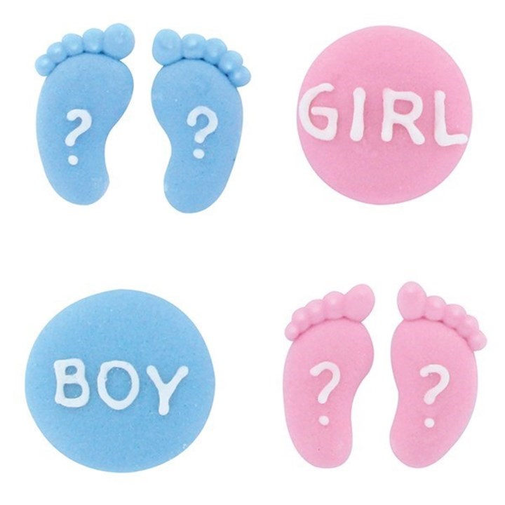 Pink & Blue Gender Reveal - Edible Decorations Sugar Pipings 12pc - Culpitt