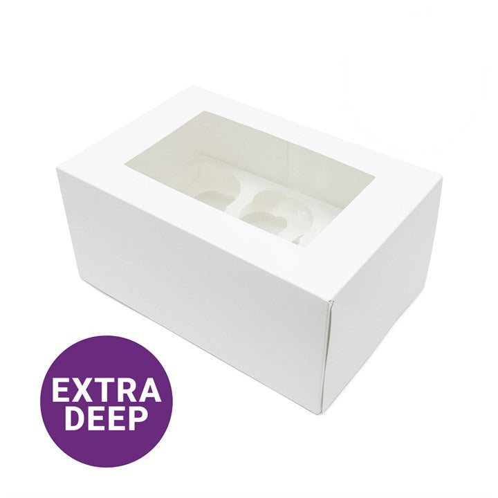 Cupcake Box - White 4" Deep - 6 Hole