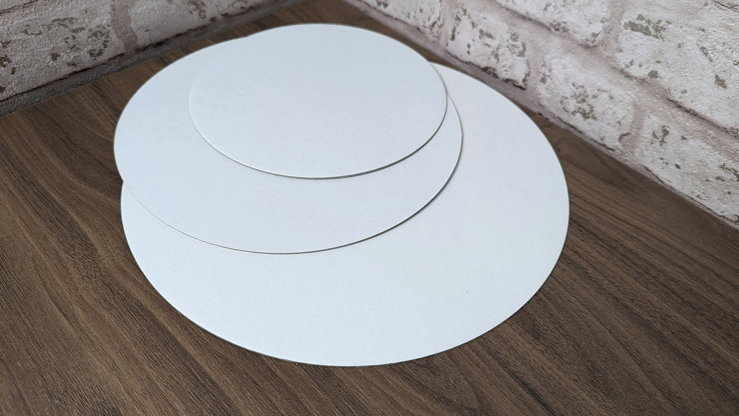 White Round Poly-Coated Cake Cards - 7" 1.5mm