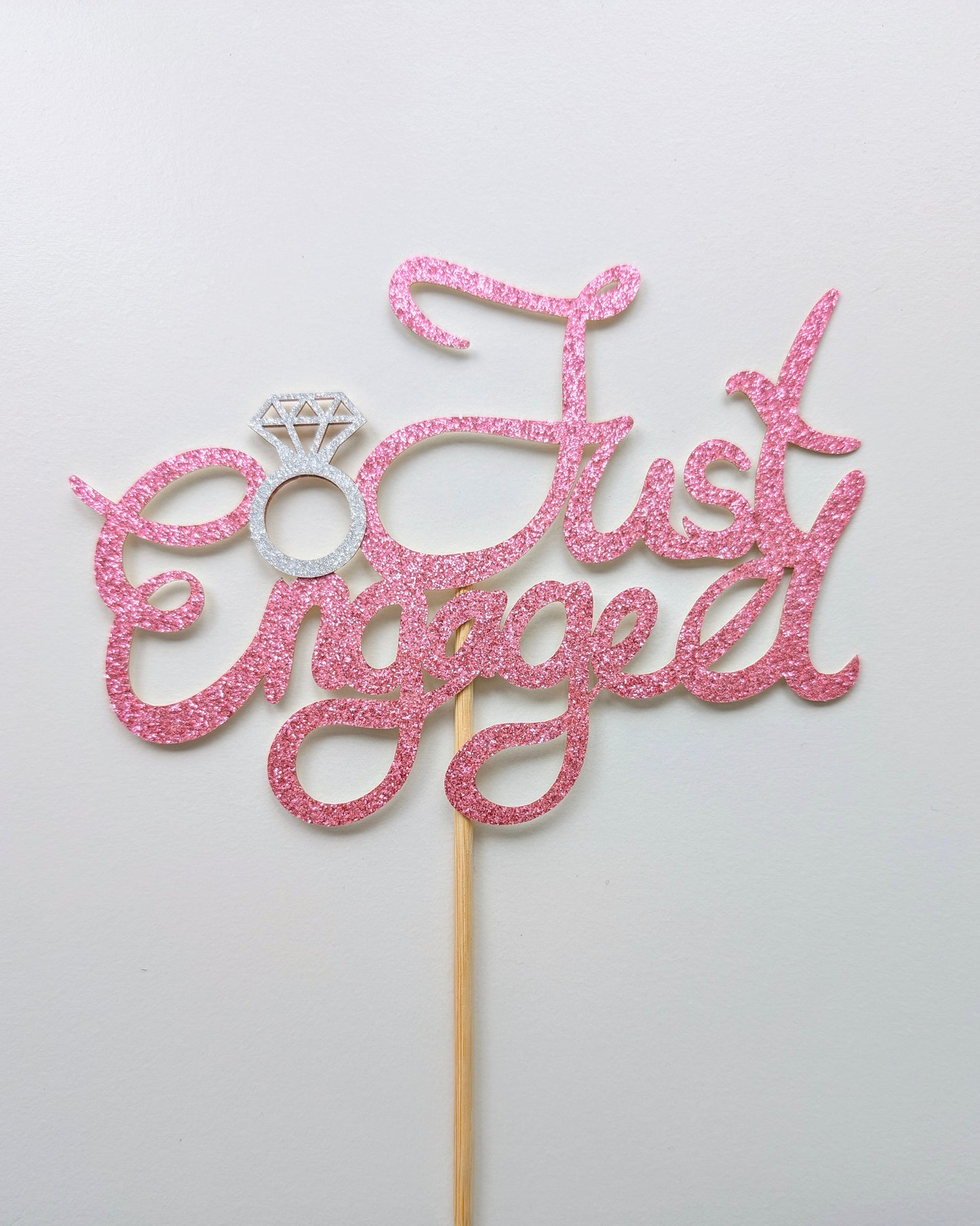 Just Engaged Pink Glitter Topper
