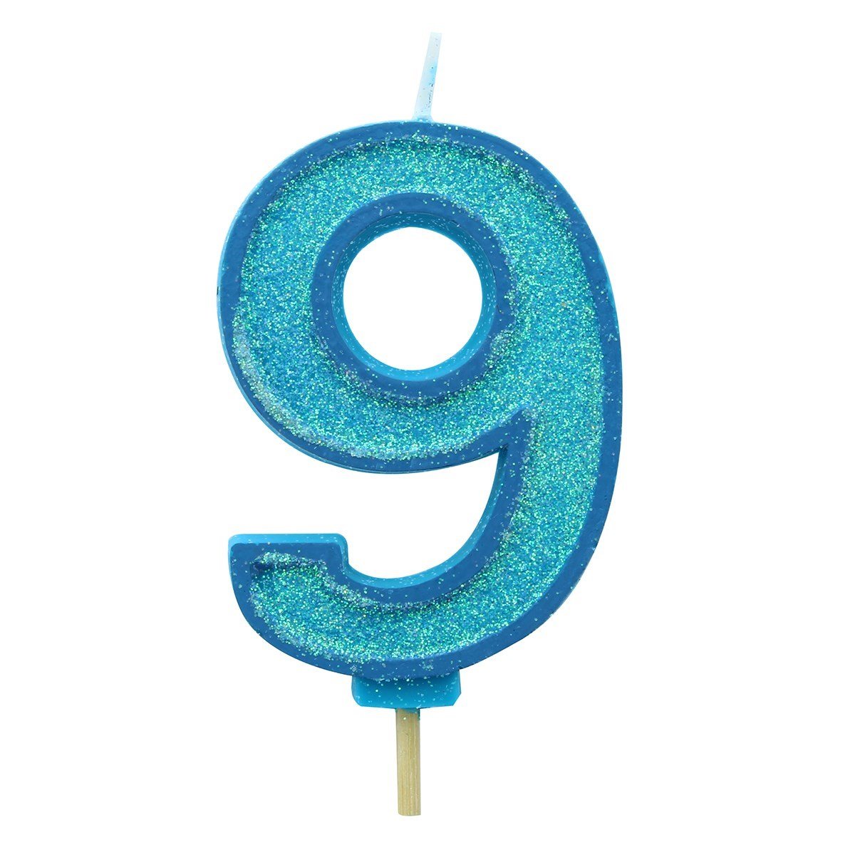Blue Sparkle Numeral Candle 70mm - Number 9
