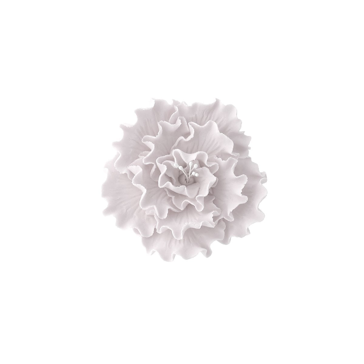 A white gumpaste cake decoration designed to resemble a briar rose flower, 75mm in diameter.