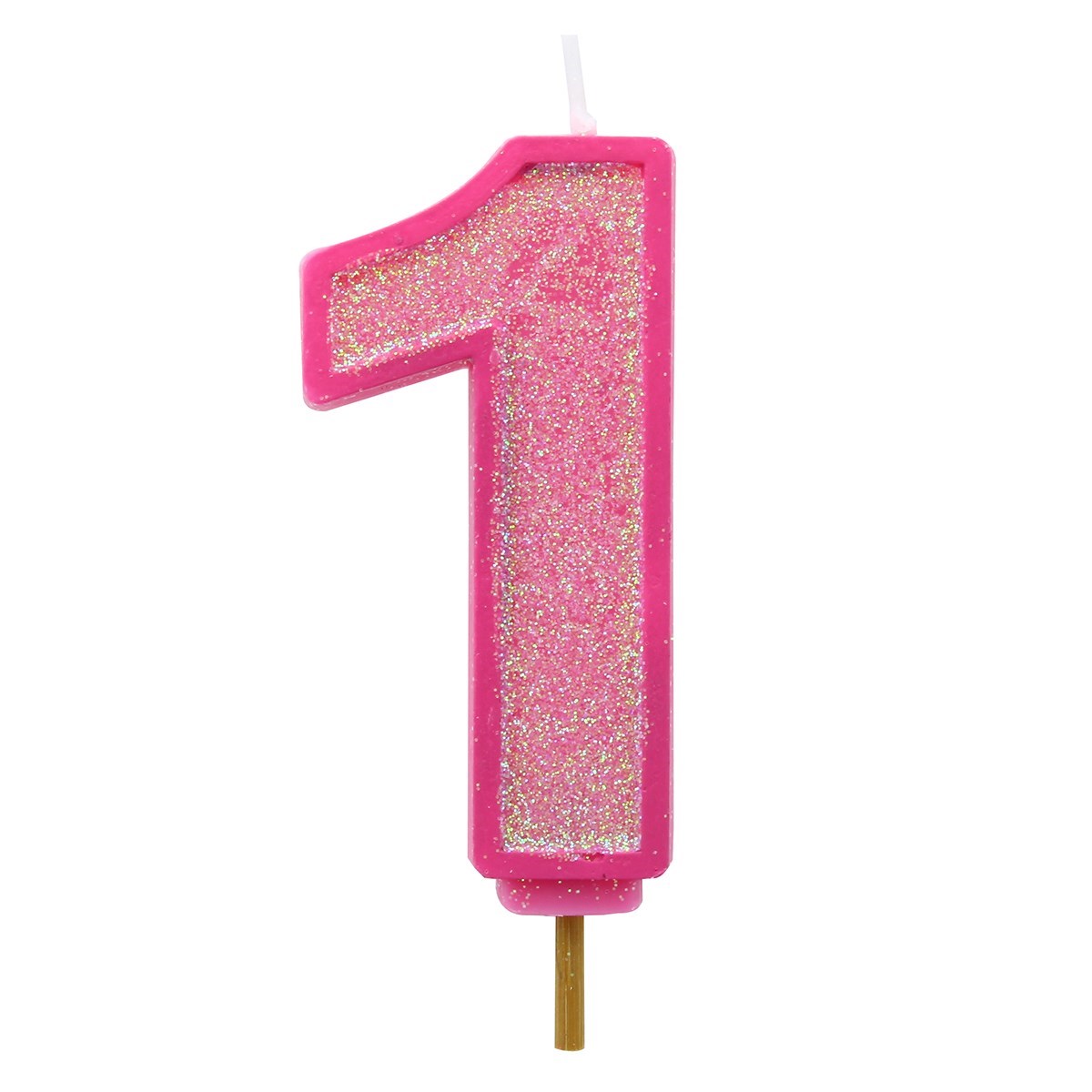 Pink Sparkle Numeral Candle 70mm - Number 1