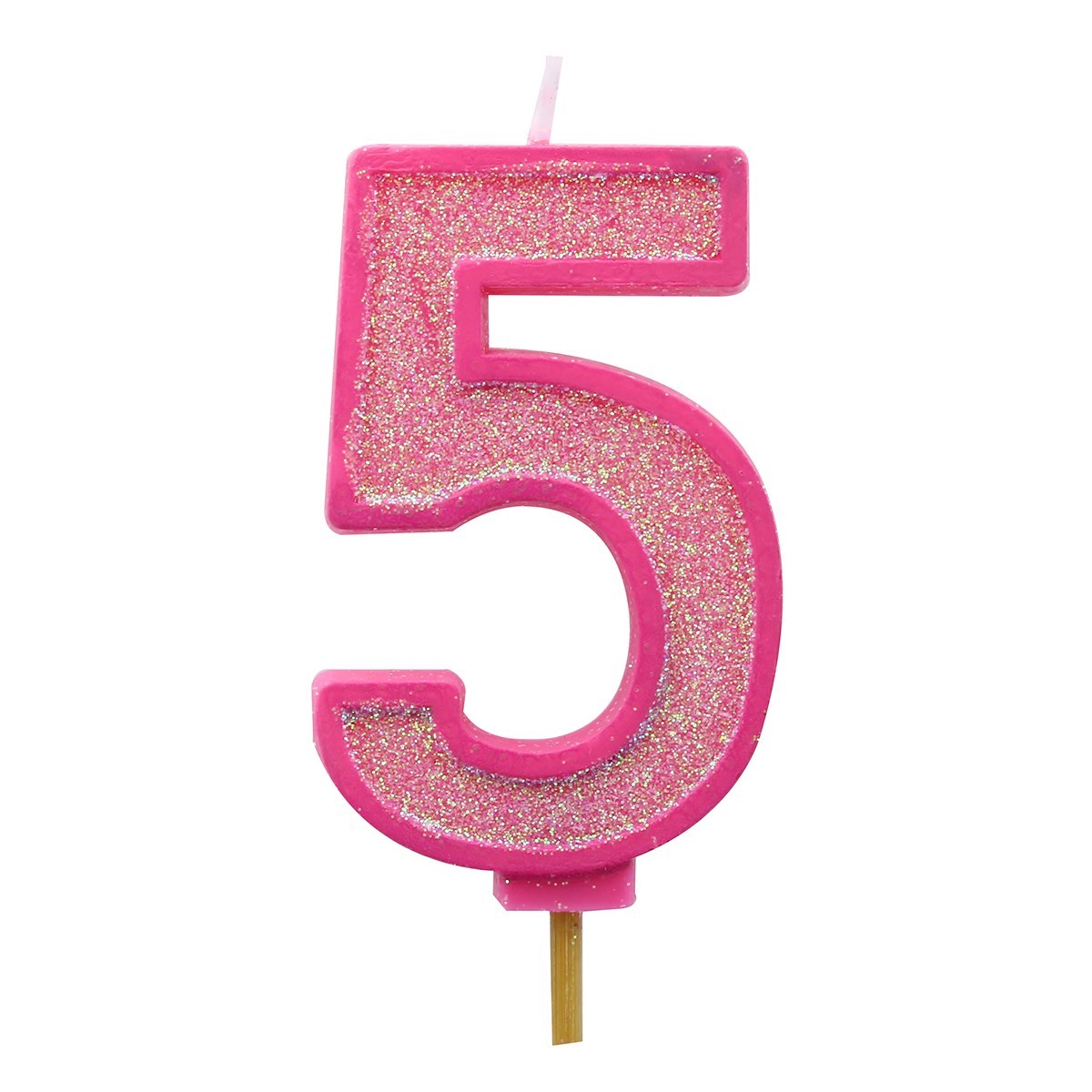 Pink Sparkle Numeral Candle 70mm - Number 5