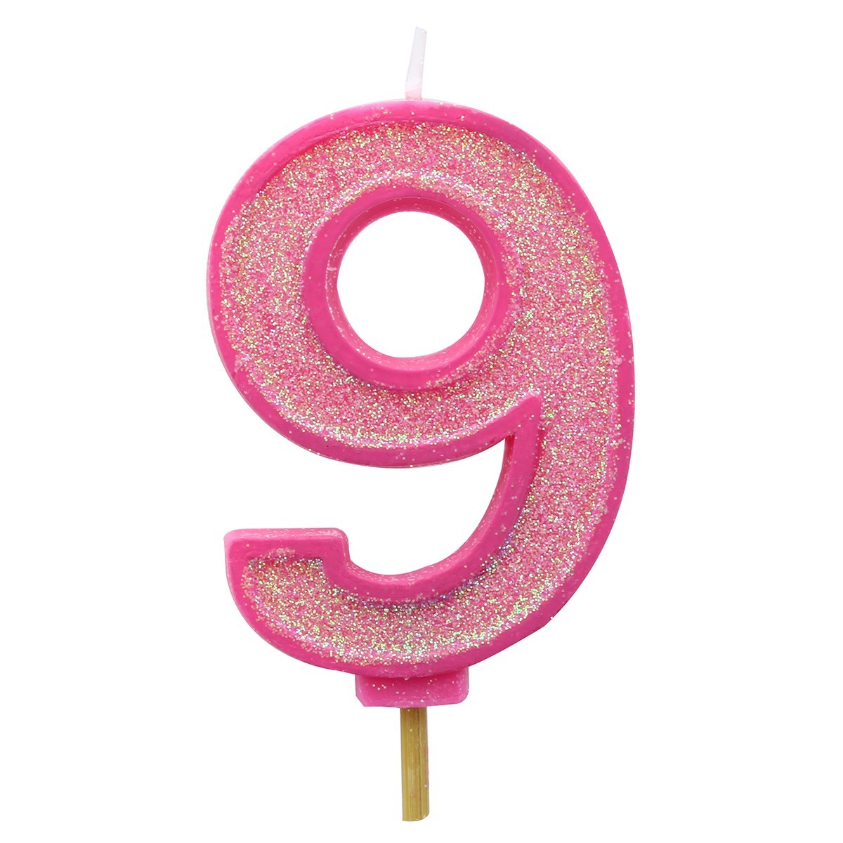 Pink Sparkle Numeral Candle 70mm - Number 9