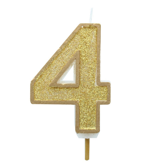 Gold Sparkle Numeral Candle 70mm - Number 4