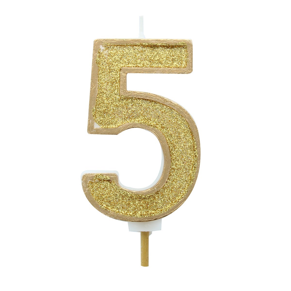 Gold Sparkle Numeral Candle 70mm - Number 5