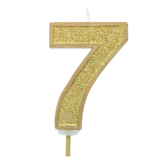 Gold Sparkle Numeral Candle 70mm - Number 7