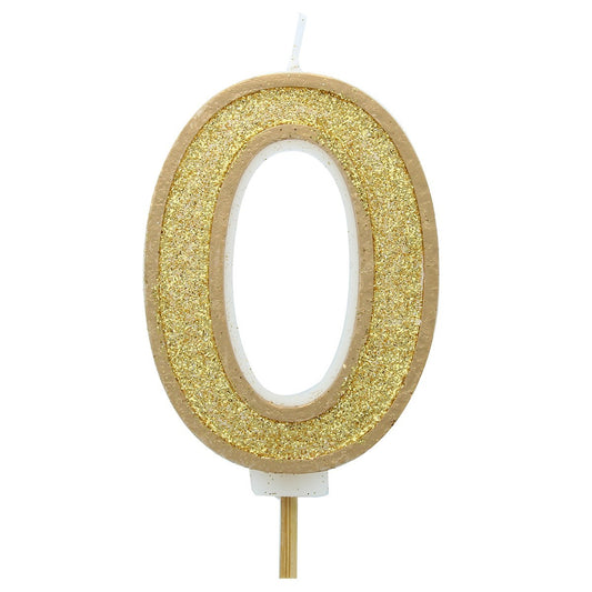 Gold Sparkle Numeral Candle 70mm - Number 0