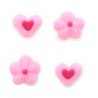 Pink Mini Hearts & Flowers Sugar Decorations - 24pc