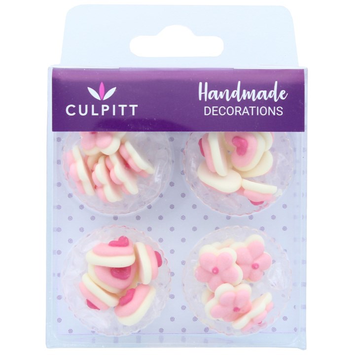 Pink Mini Hearts & Flowers Sugar Decorations - 24pc