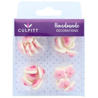 Pink Mini Hearts & Flowers Sugar Decorations - 24pc