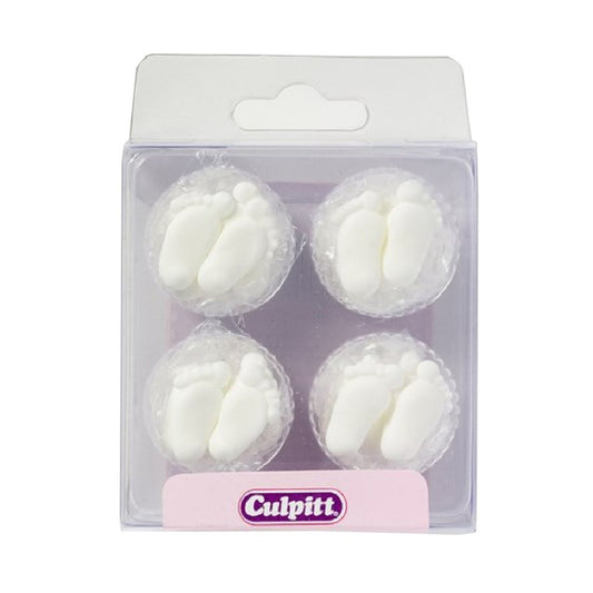 Sugar Decorations - White Baby Feet 12pc