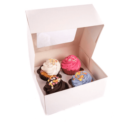 Cupcake Box with Window Lid - Holds 4 Cupcakes  - 5pk Bundle