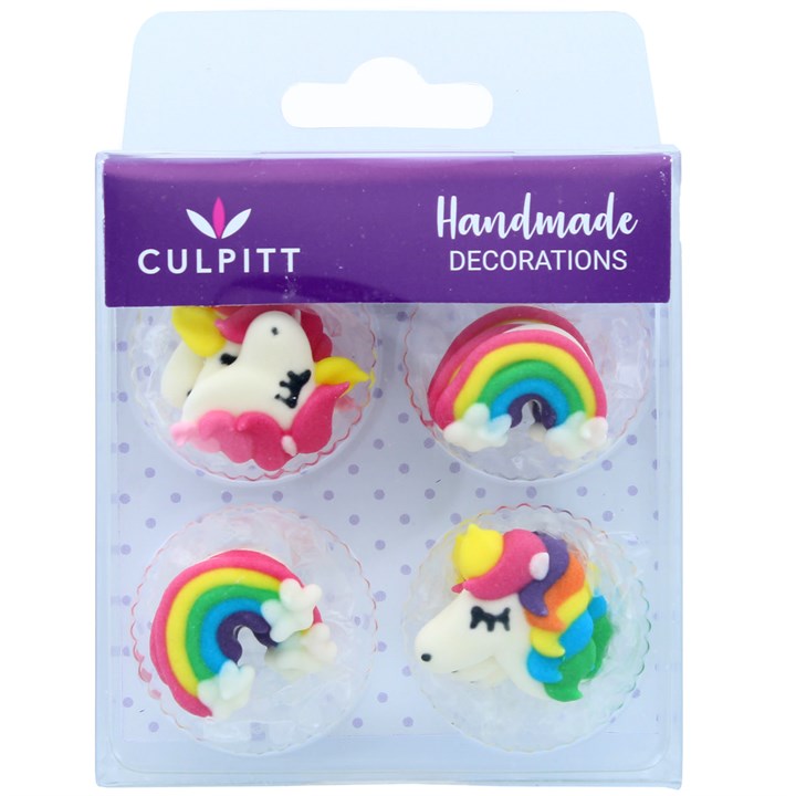 Unicorn & Rainbow - Edible Decorations Sugar Pipings  12pc - Culpitt