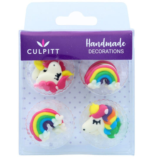 Unicorn & Rainbow - Edible Decorations Sugar Pipings  12pc - Culpitt