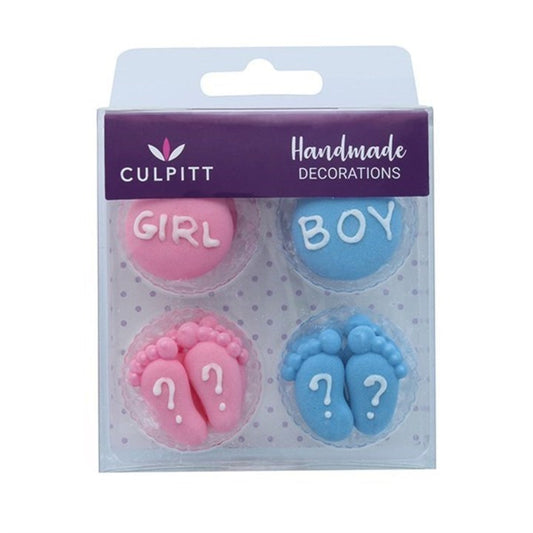 Pink & Blue Gender Reveal - Edible Decorations Sugar Pipings  12pc - Culpitt