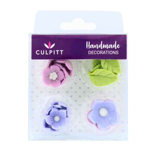 Lilac Purple Flower & Leaves - Edible Decorations Sugar Pipings  16pc - Culpitt