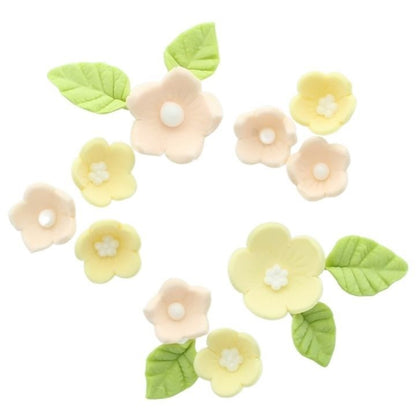 Yellow Flower & Leaves - Edible Decorations Sugar Pipings  16pc - Culpitt