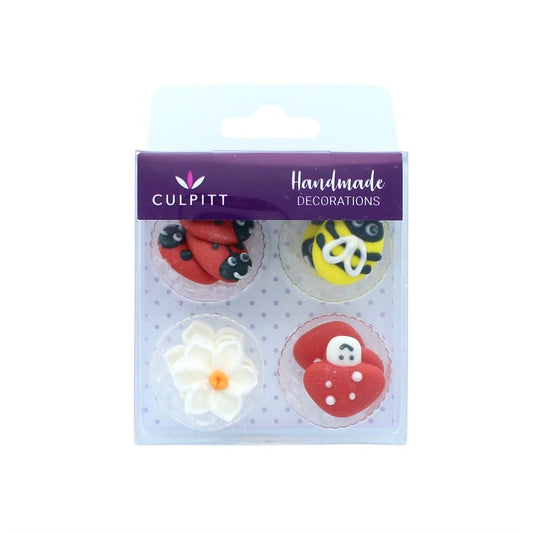 Little Bugs - Ladybird and Bee  - Edible Decorations Sugar Pipings  12pc - Culpitt