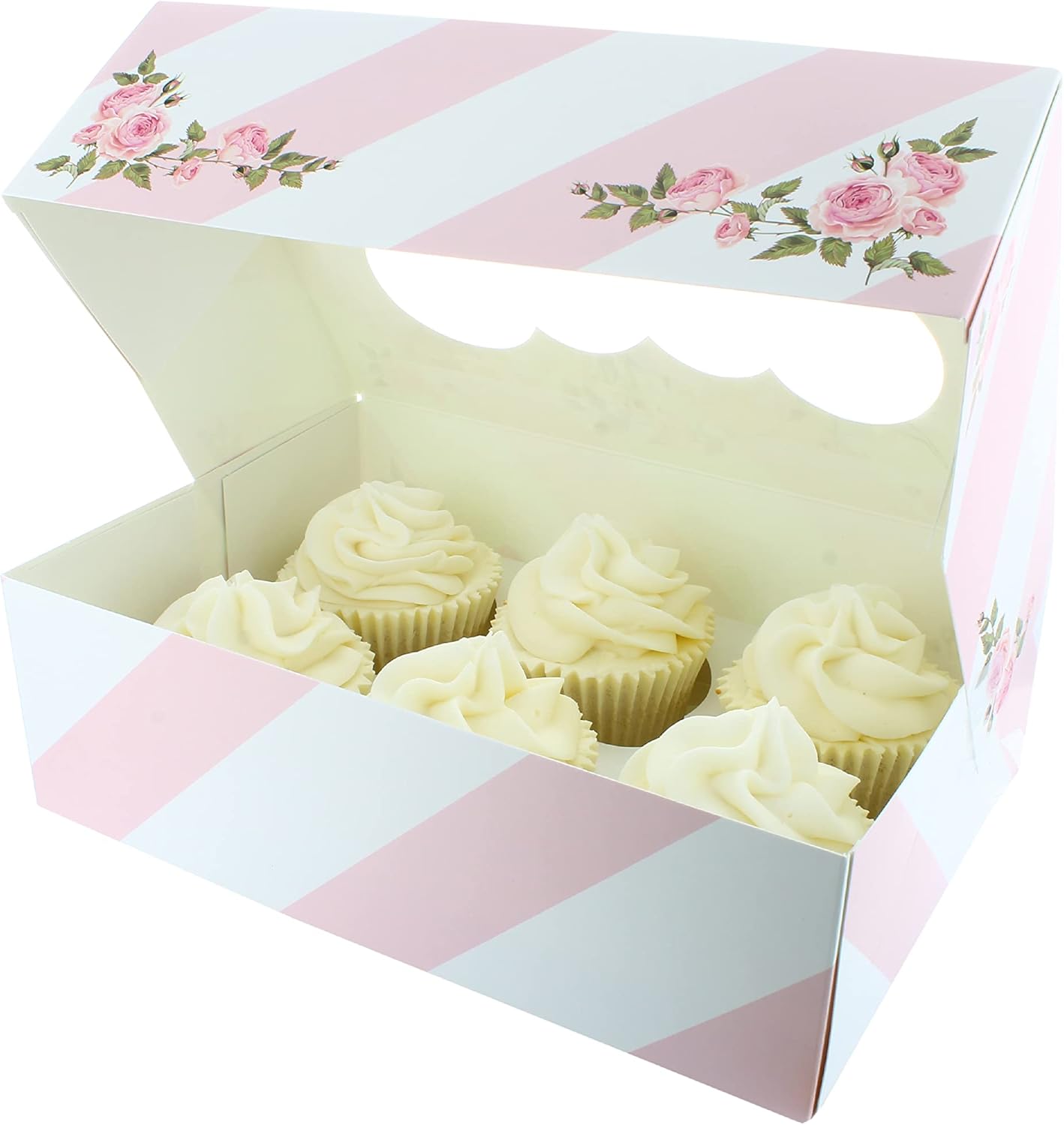 Heart Flower Cupcake Boxes - 6 Hole