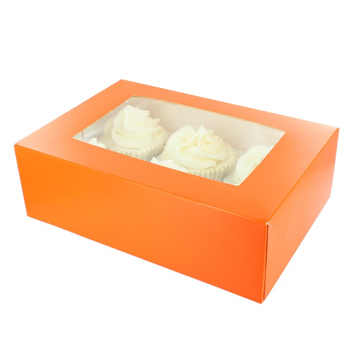 Cupcake Box Orange Clear Lid - Holds 6 large / 12 mini - 1pc