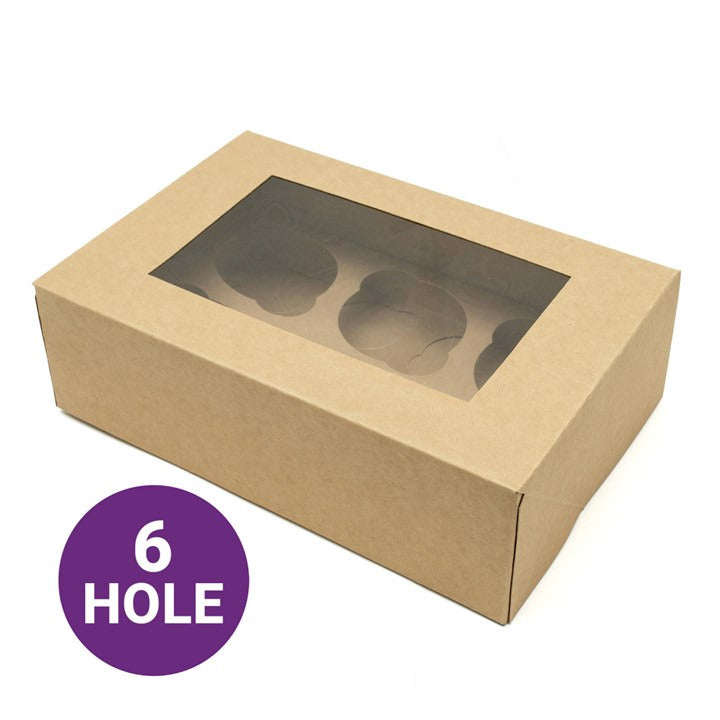 Cupcake Box - Brown  - 6 Hole
