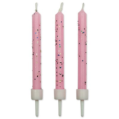PME Pink Glitter Candles 10pcs