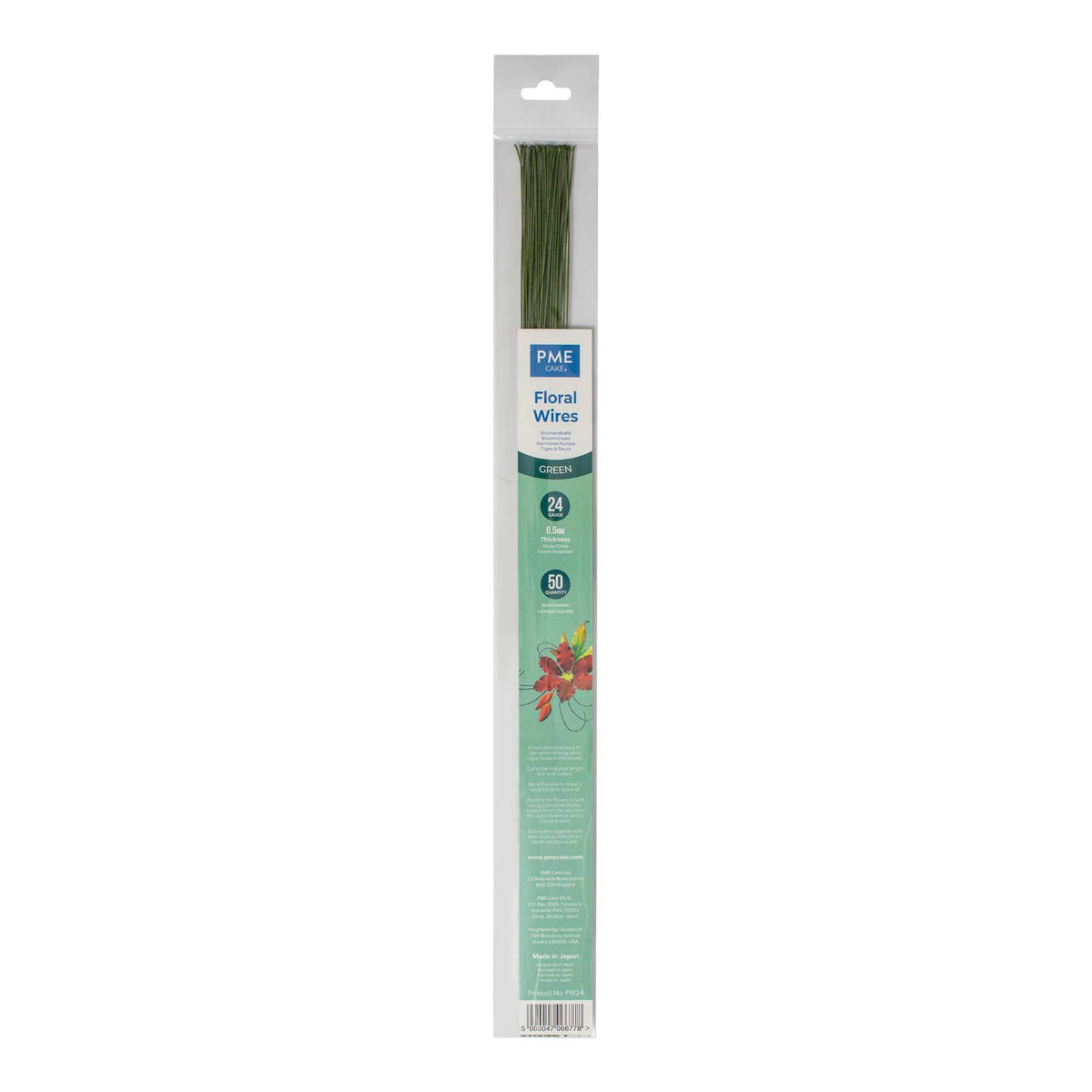 PME Floral Wires 50pc - Green #24 Guage