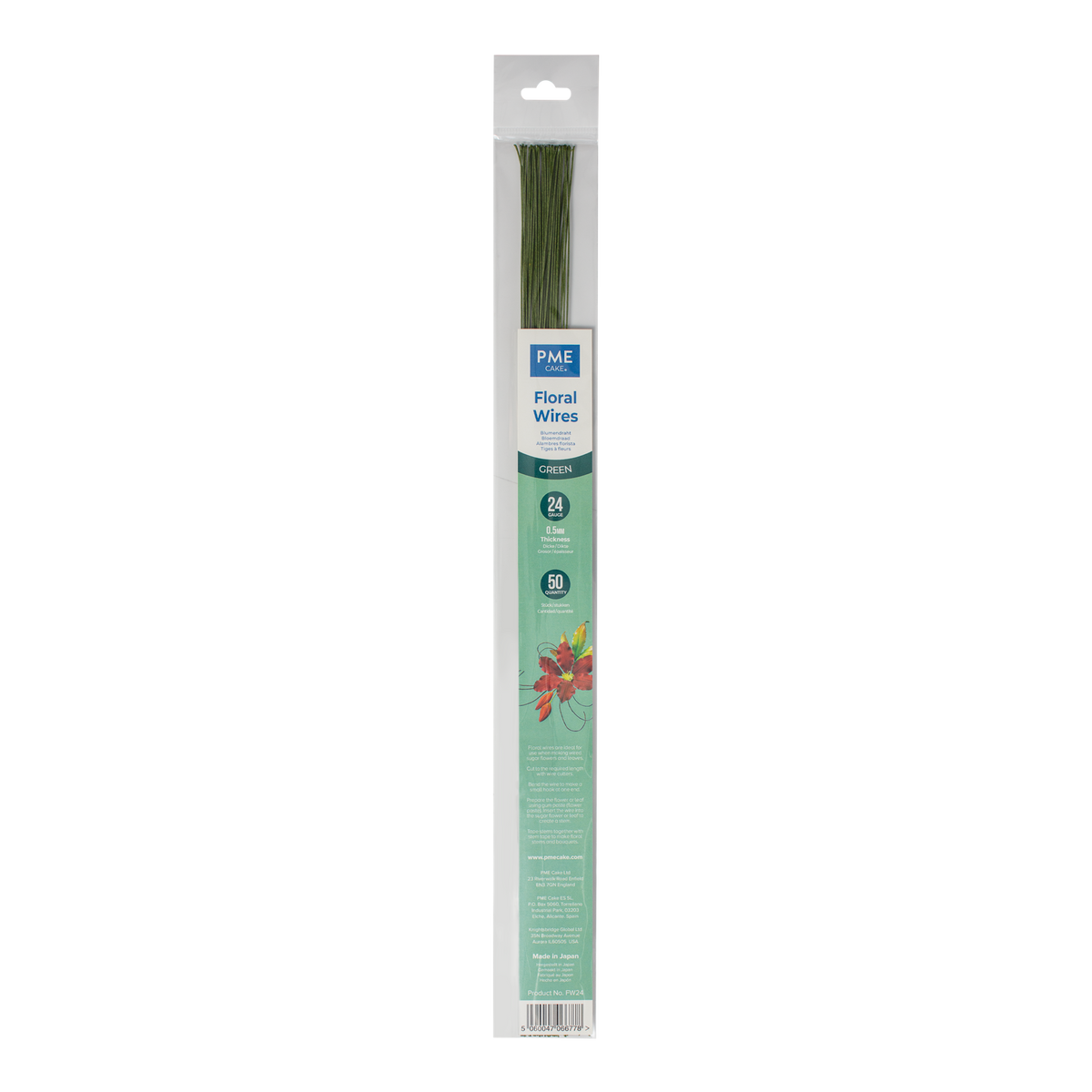 PME Floral Wires 50pc - Green #24 Guage