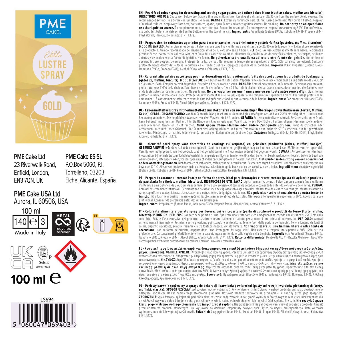 PME Lustre Spray 100ml - Gold