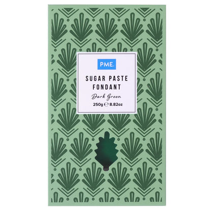PME sugar paste fondant packaging with green leaf pattern on a white background