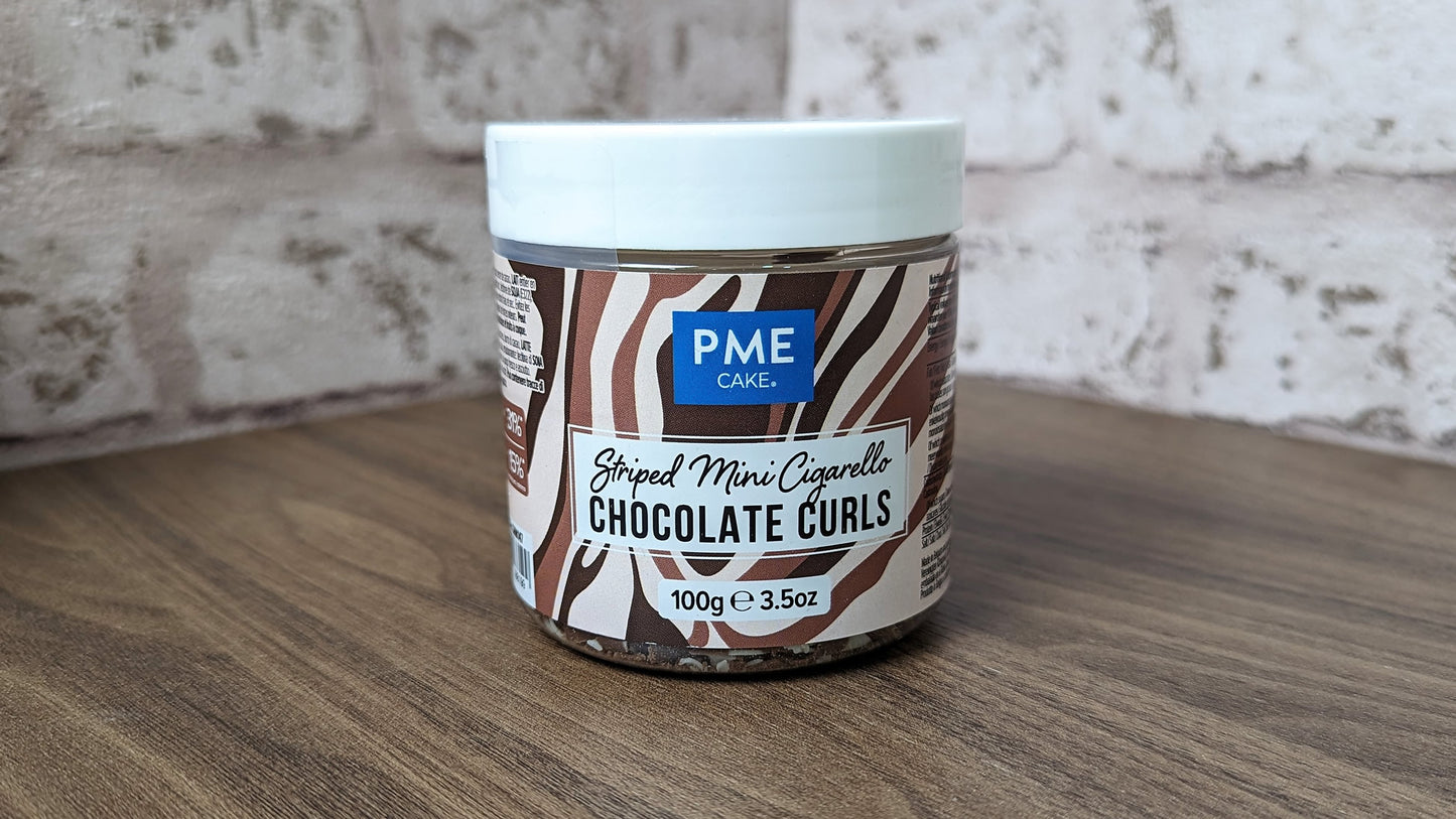 PME Striped Cigarello Chocolate Curls 85g Pot