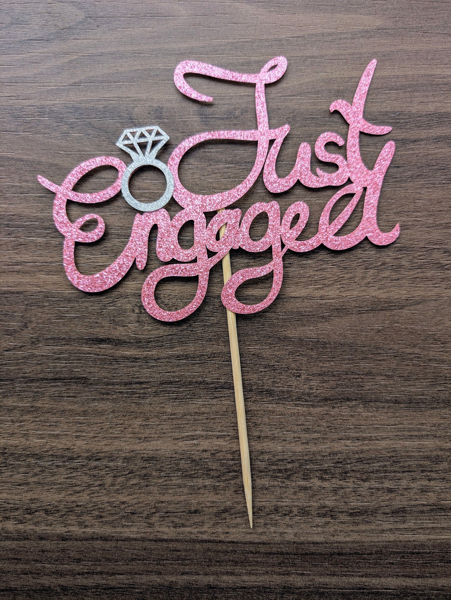 Just Engaged Pink Glitter Topper