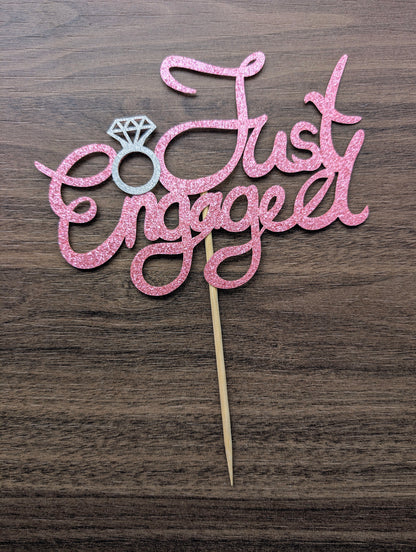 Just Engaged Pink Glitter Topper