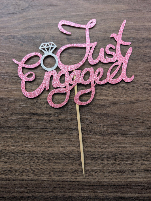 Just Engaged Pink Glitter Topper