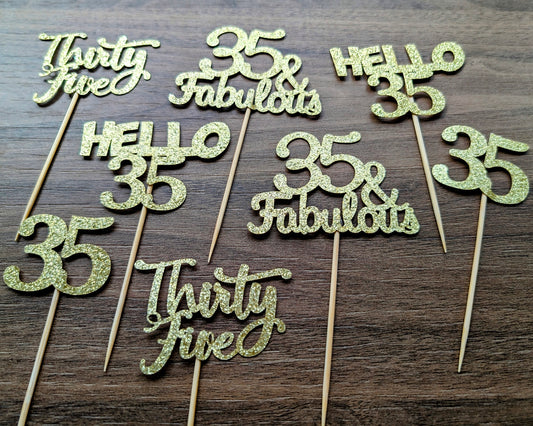 Cupcake Picks - Gold Glitter Fab 35 8pcs