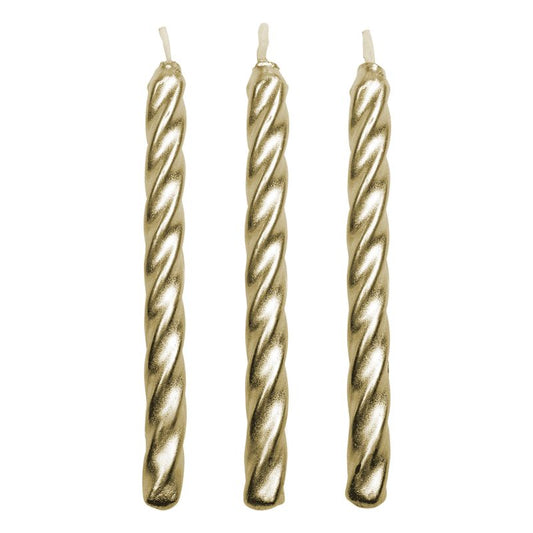 PME Gold Twist Candles with Holders 10pk