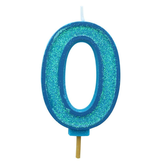 Blue Sparkle Numeral Candle 70mm - Number 0