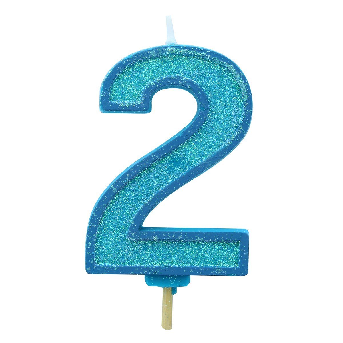 Blue Sparkle Numeral Candle 70mm - Number 2