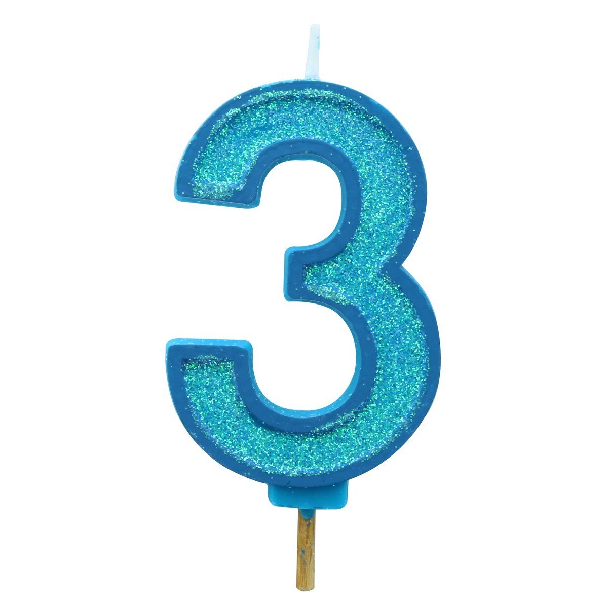 Blue Sparkle Numeral Candle 70mm - Number 3