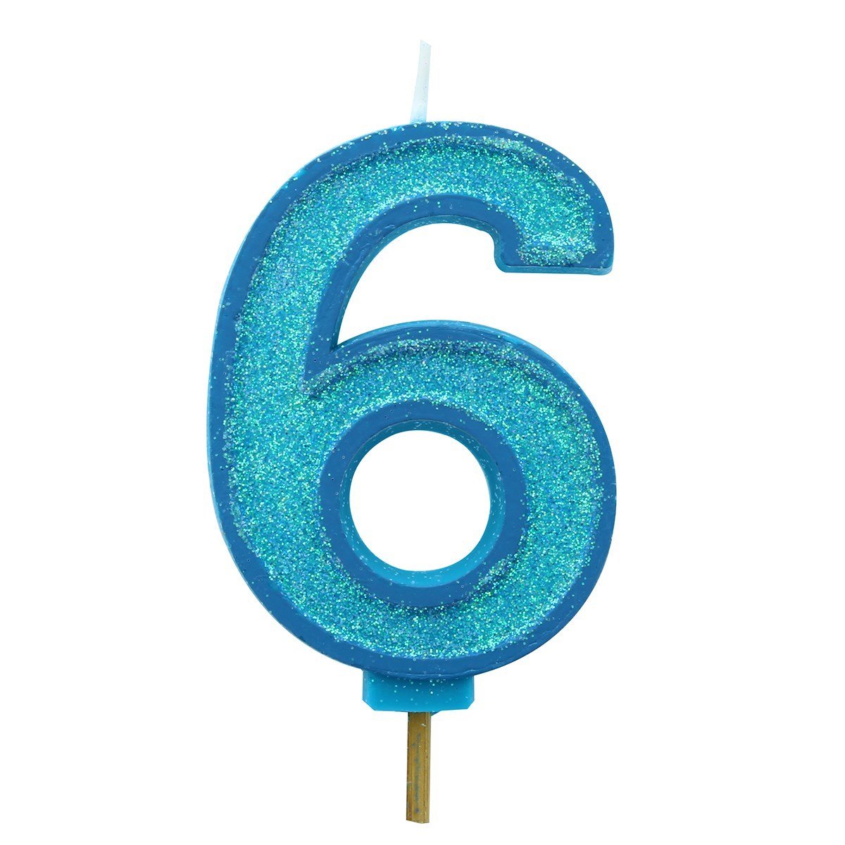 Blue Sparkle Numeral Candle 70mm - Number 6