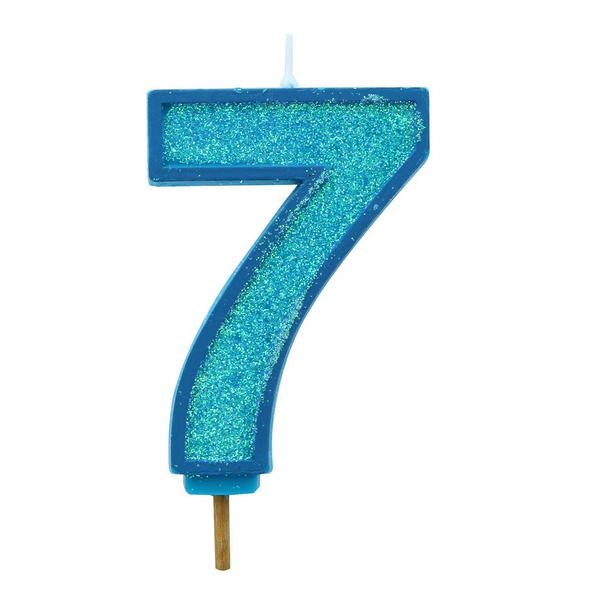 Blue Sparkle Numeral Candle 70mm - Number 7