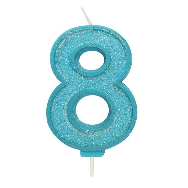 Blue Sparkle Numeral Candle 70mm - Number 8