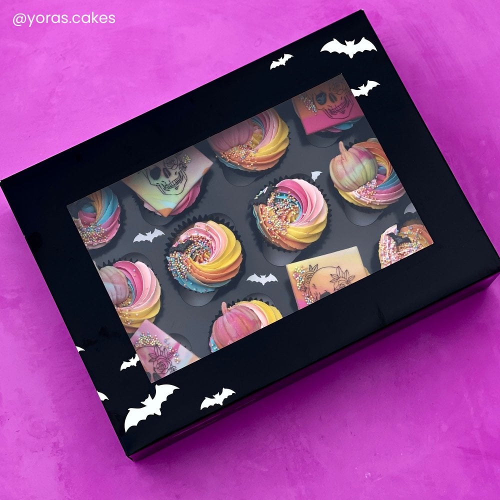 Halloween Black Bat Cupcake Box - 12 Hole