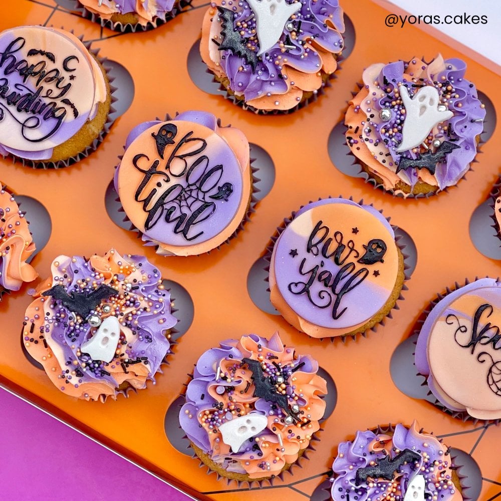 Halloween Orange Spider Web Cupcake Box - 12 Hole