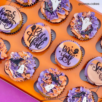 Halloween Orange Spider Web Cupcake Box - 12 Hole