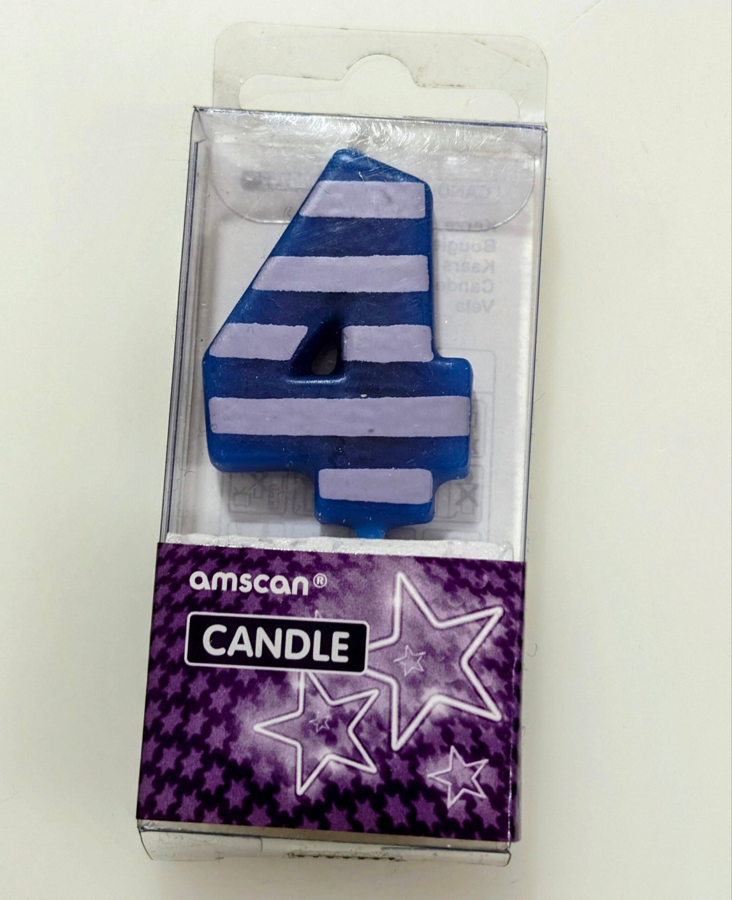 Clearance - Number Four Blue Striped Candle